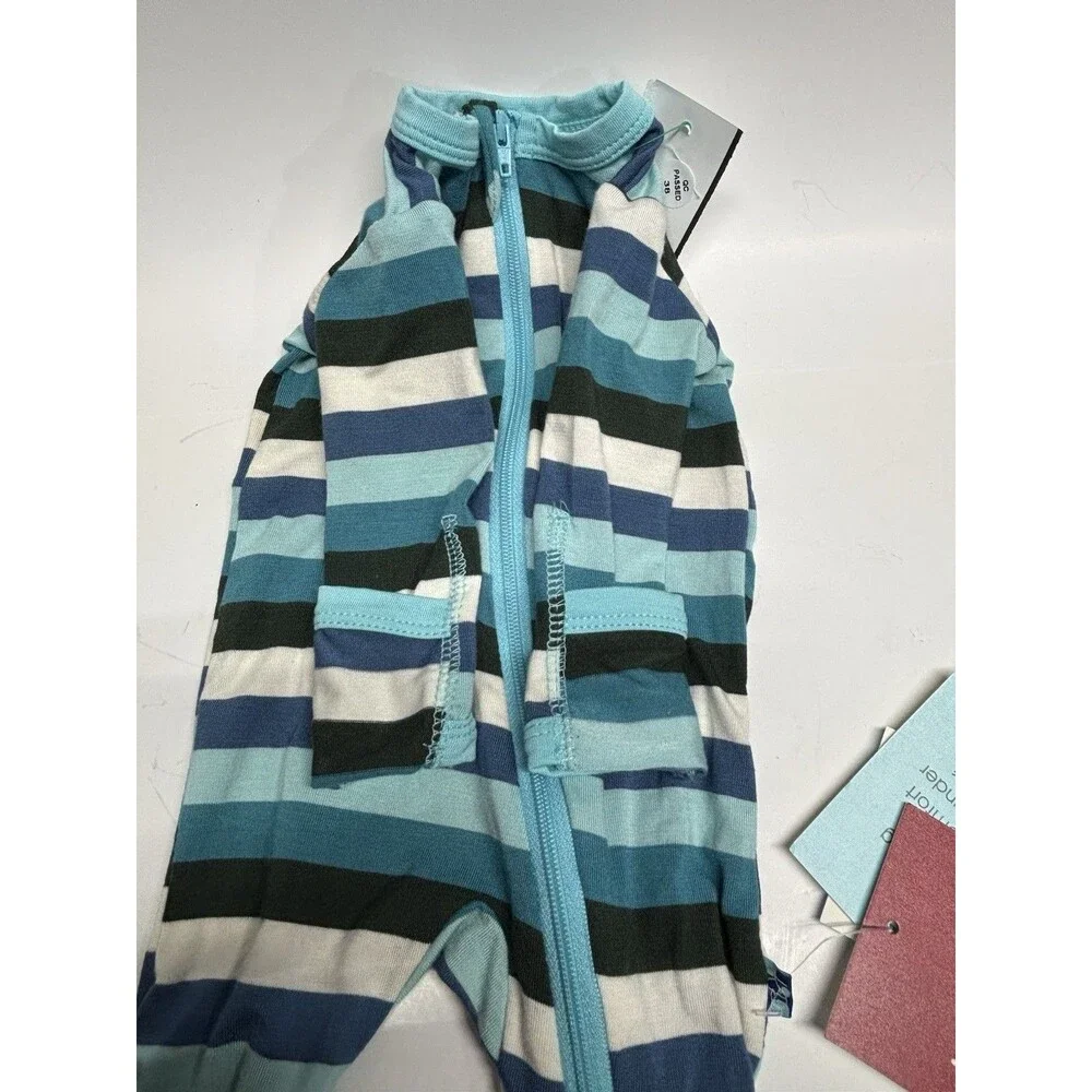KicKee Pants Bamboo Footie Sleeper NWT Newborn Blue Stripe Zip Pajamas